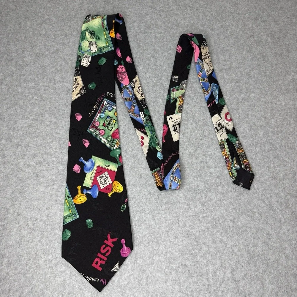 Vintage Nicole Miller Parker Bros Board Game Monopoly Sorry‎ Silk Neck Tie
